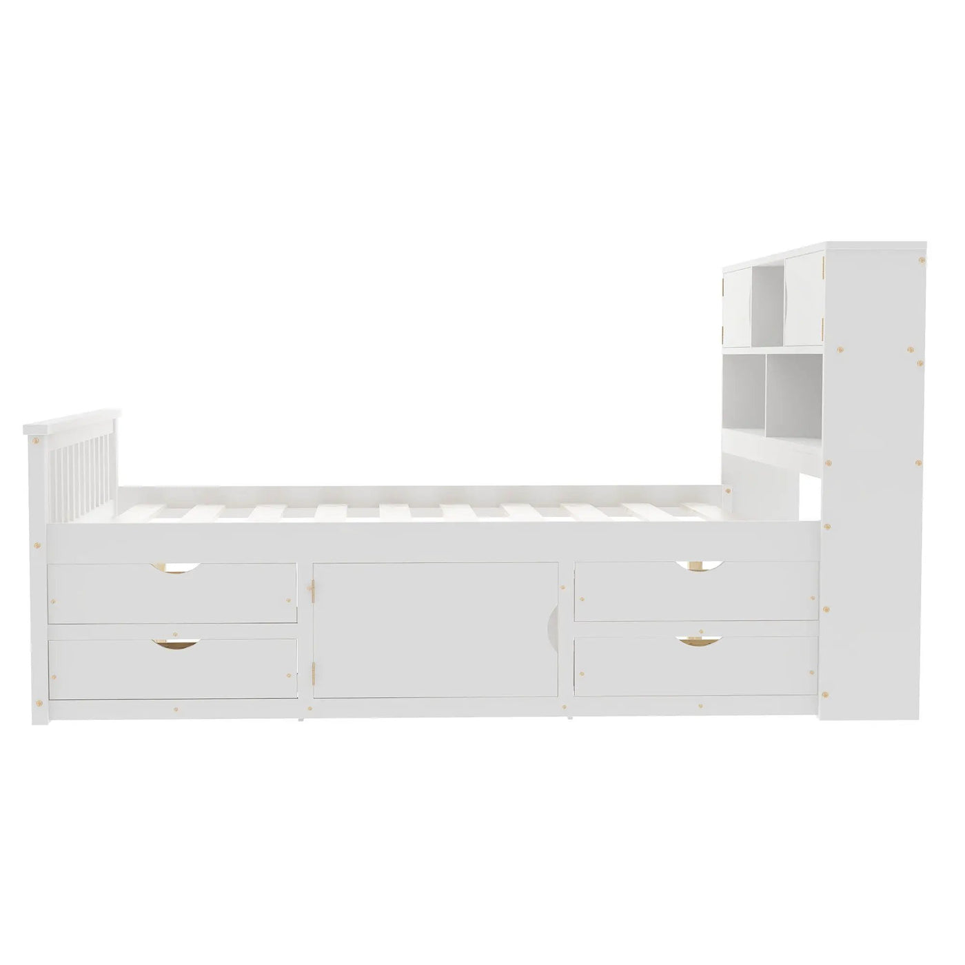 Captain Platform Bed Frame With Bookcase Headboard, 4 Drawers, Storage Shelves by HouseOfZazla