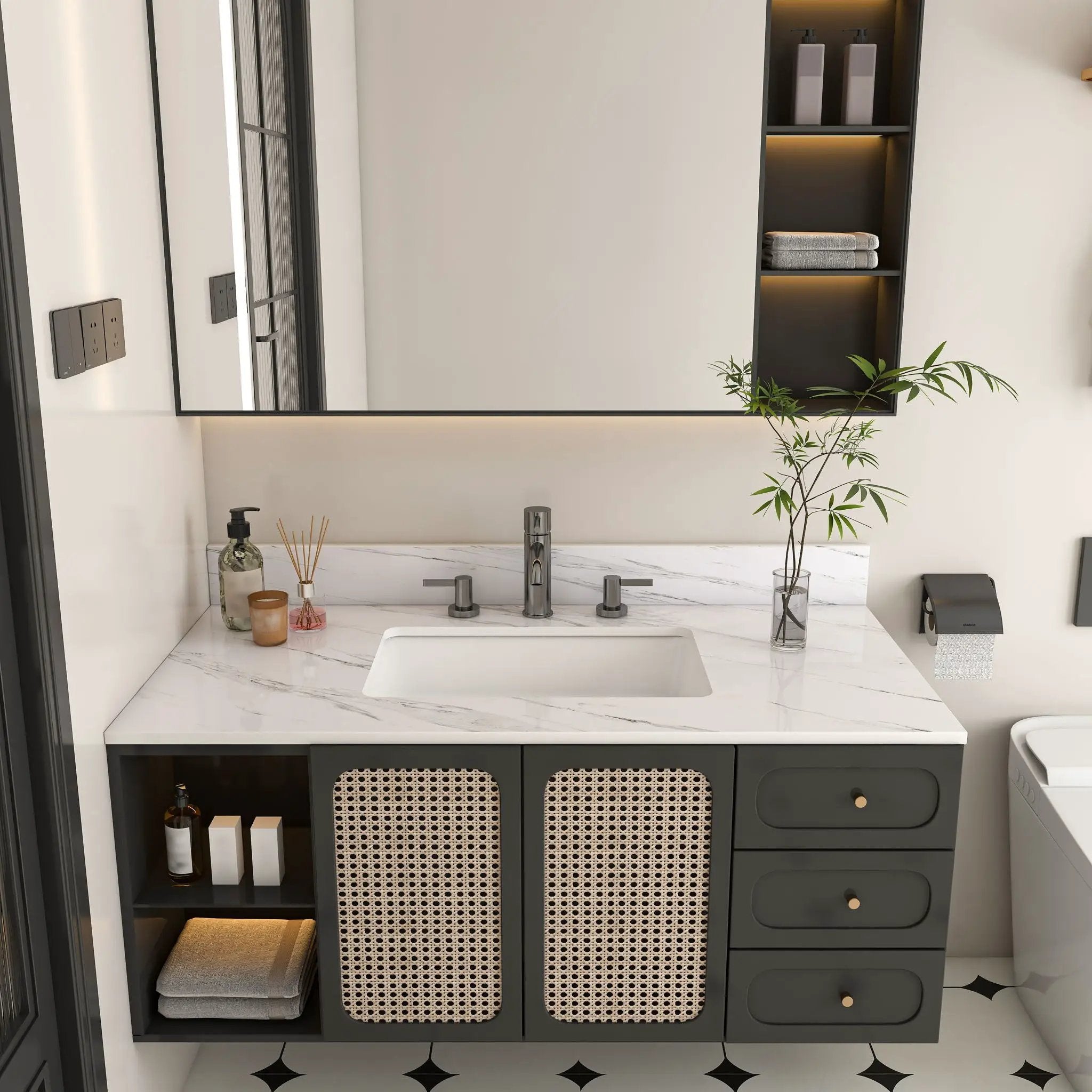 Bianco Carrara Venato Elegant Marble Vanity Top, Bathroom Vanity With Undermount Sink, Sintered Stone by HouseOfZazla