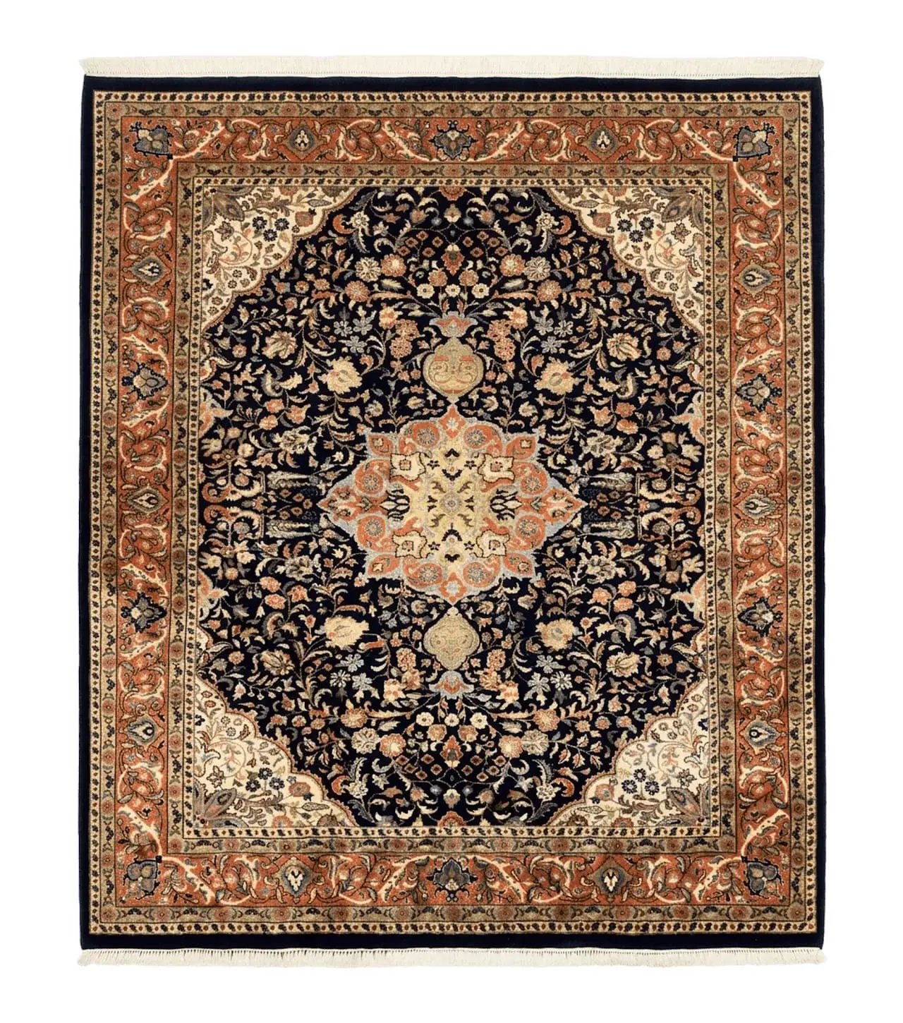 Indo Persian Rug 8x10, Midnight Blue & Red, Handmade Vintage Wool Carp