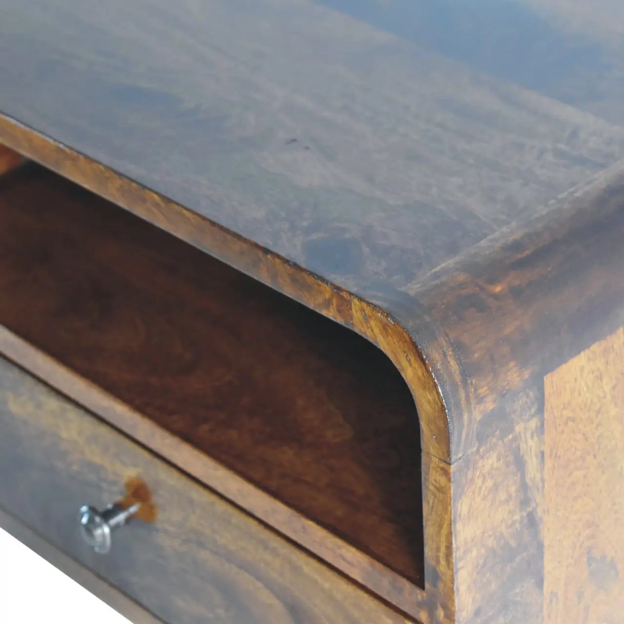 Large Floating Bedside, Curve Open Upper Slot, 1 Drawer, Chestnut by HouseOfZazla