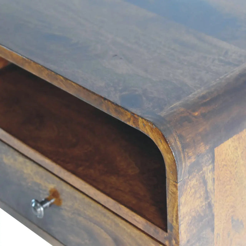 Large Floating Bedside, Curve Open Upper Slot, 1 Drawer, Chestnut by HouseOfZazla