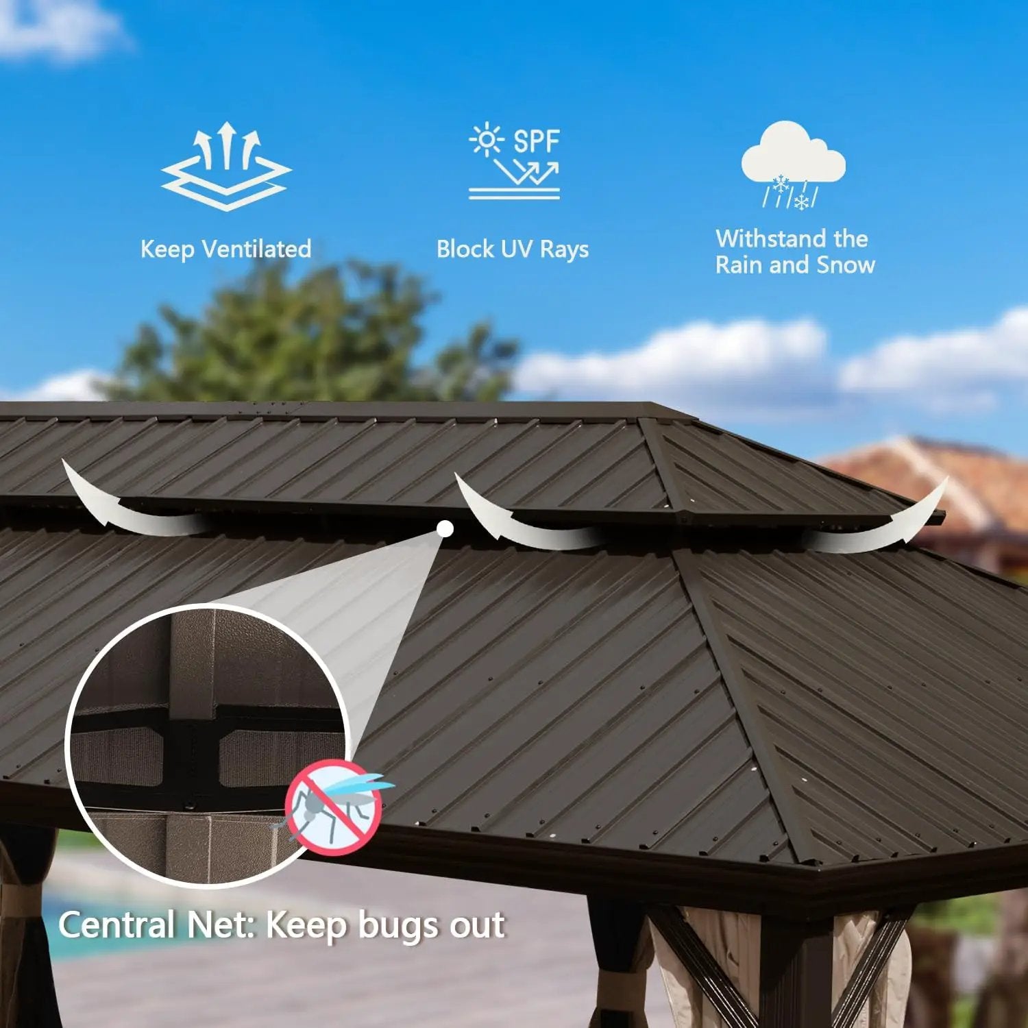 14x22FT Hardtop Gazebo with Galvanized Steel Double Roof by HouseOfZazla