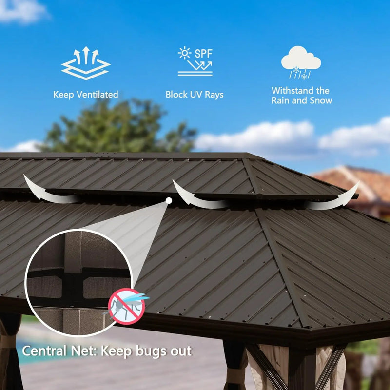 14x22FT Hardtop Gazebo with Galvanized Steel Double Roof by HouseOfZazla