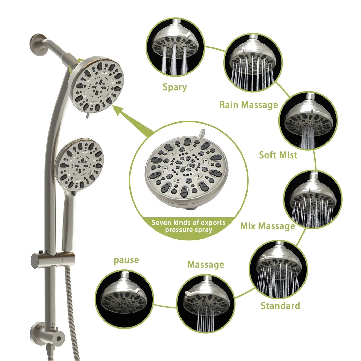 Multi Function Dual Shower Head Shower System With 4.7" Rain Showerhead, 7 Function Hand Shower, Adjustable Slide Bar by HouseOfZazla