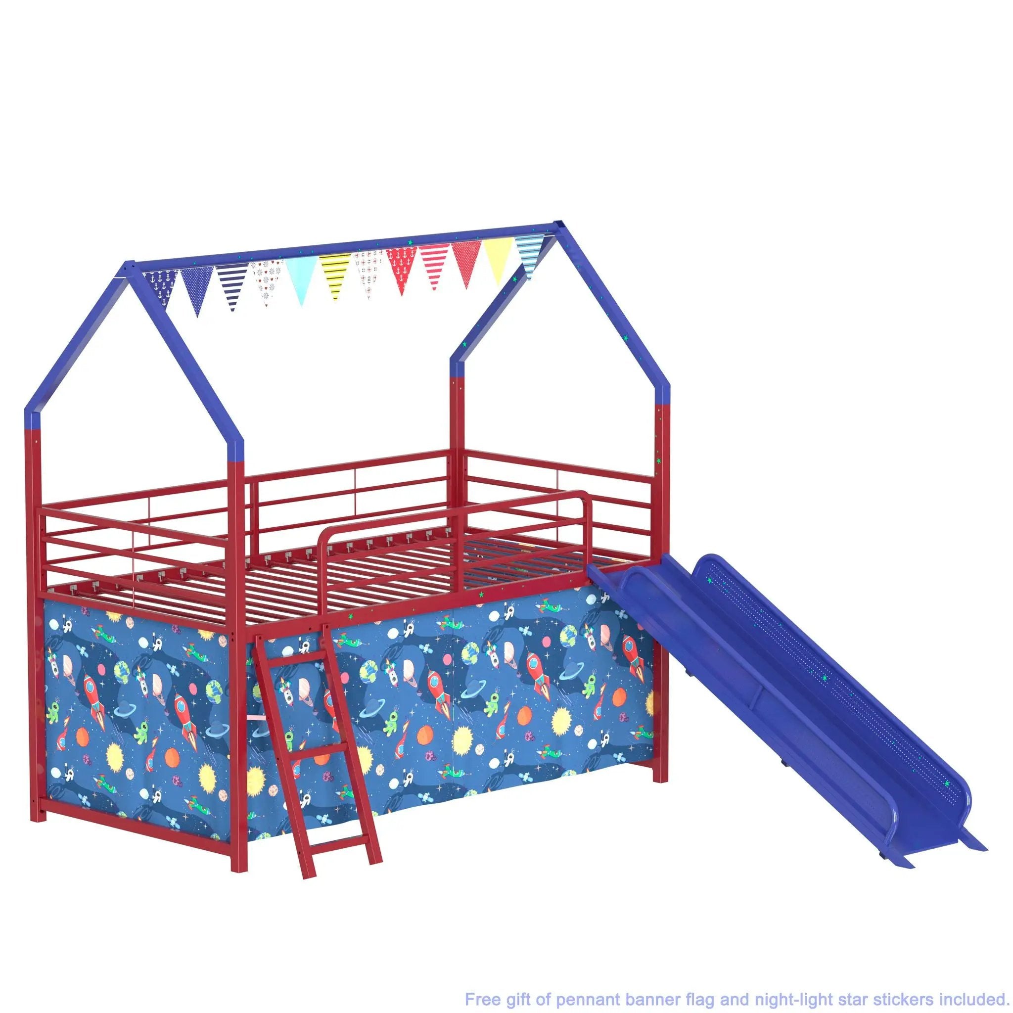 Jack - House Loft Bed With Slide And Curtain Set by Unique Piece Furniture