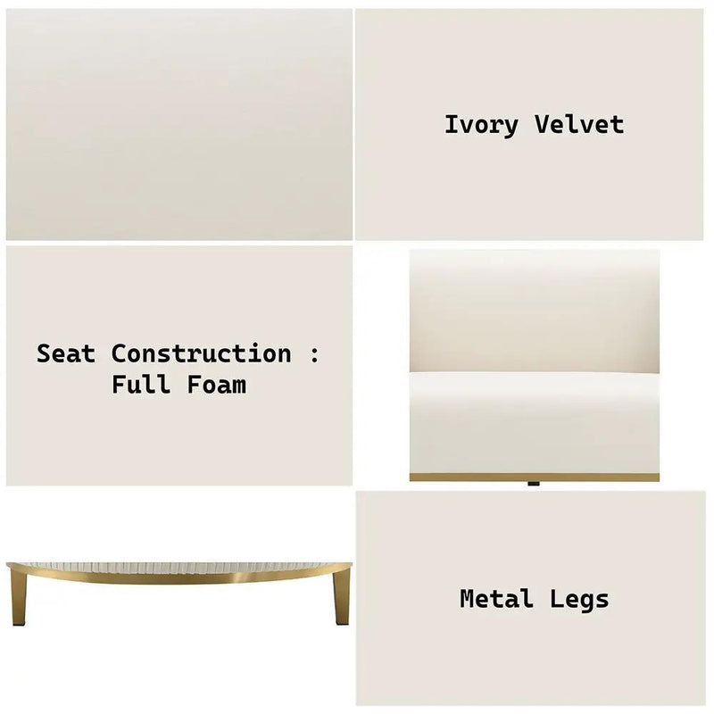Martina - Sofa With 2 Pillows - Ivory Velvet by Unique Piece Furniture