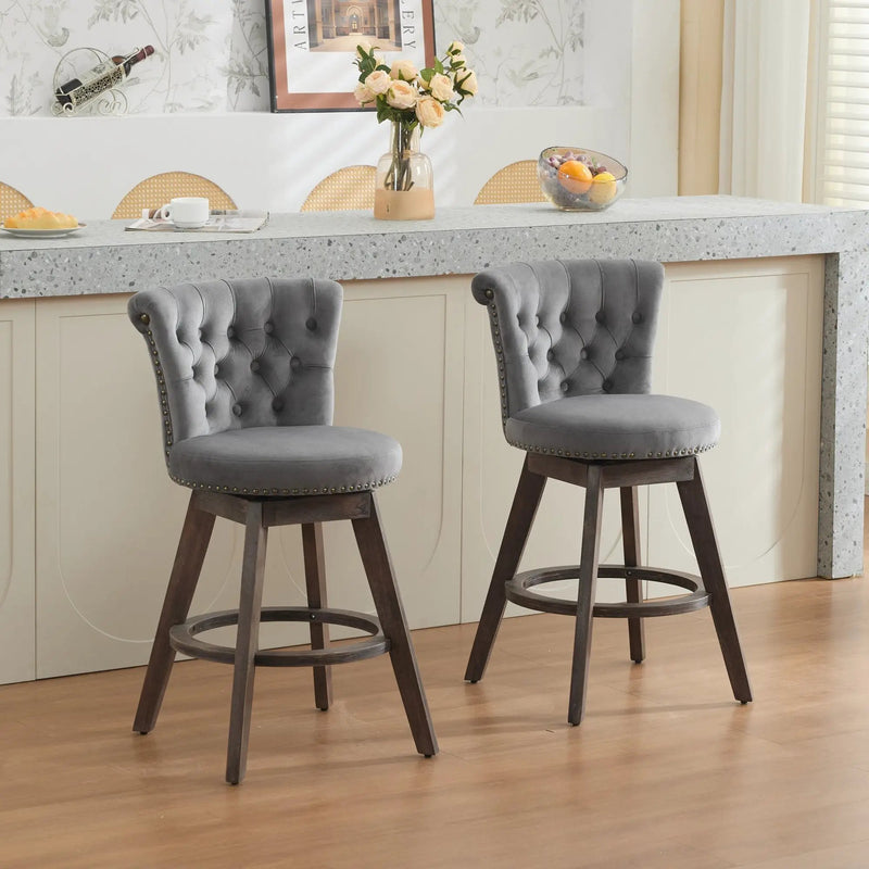 26" Counter Height Bar Stools Set of 2 with 360° Swivel and Velvet Upholstery by HouseOfZazla