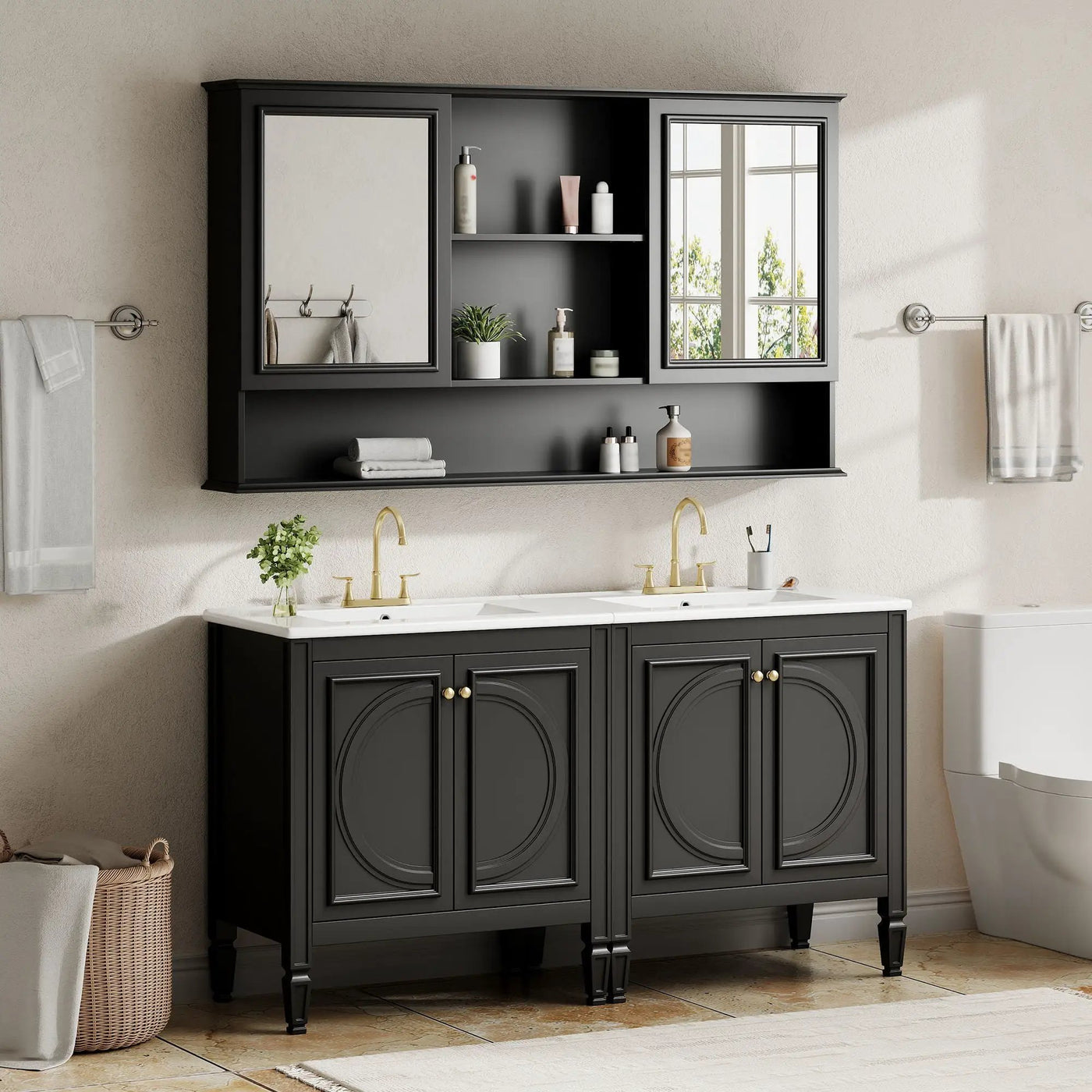 Double Sink Bathroom Vanity Set with Wall Mount Mirror Cabinet by HouseOfZazla