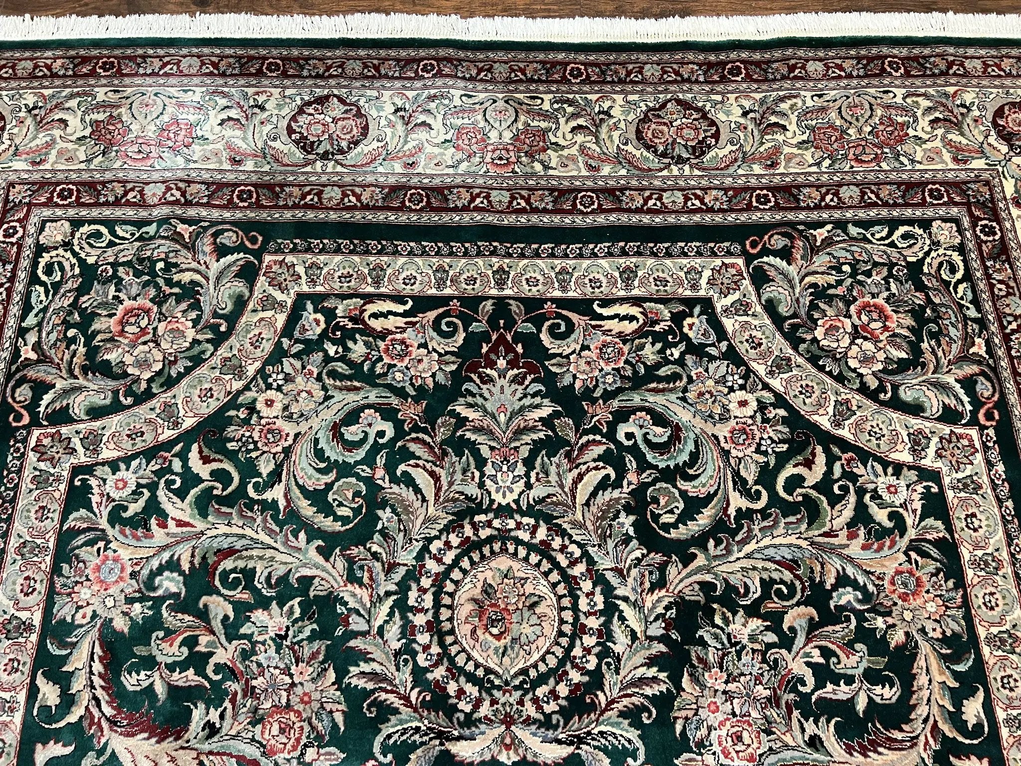 Pak Persian Rug 9x12, Dark Green and Cream, Floral Medallion, Elegant Handmade Wool Carpet 9 x 12 by Jewel Rugs