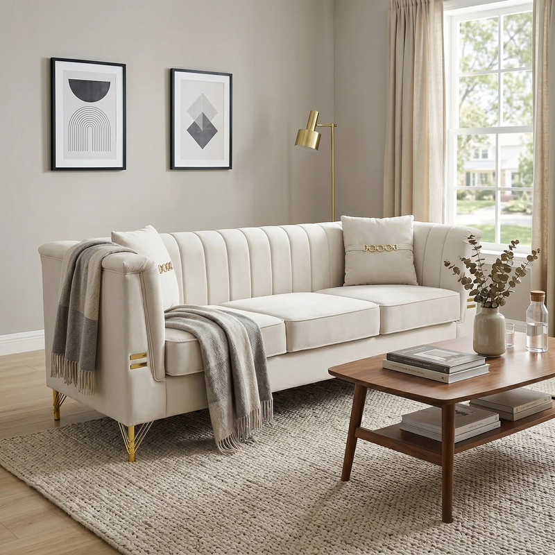 FX-P82B-BE (834-3 Sofa) Velvet 3-Seater Sofa by HouseOfZazla