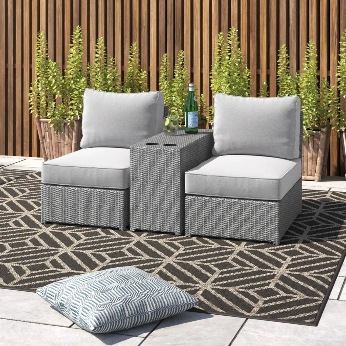 2 Person Wicker Conversation Set With Cushions, Weather Resistant by HouseOfZazla