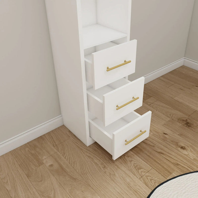 Tall Storage Cabinet With 3 Drawers For Bedroom - White