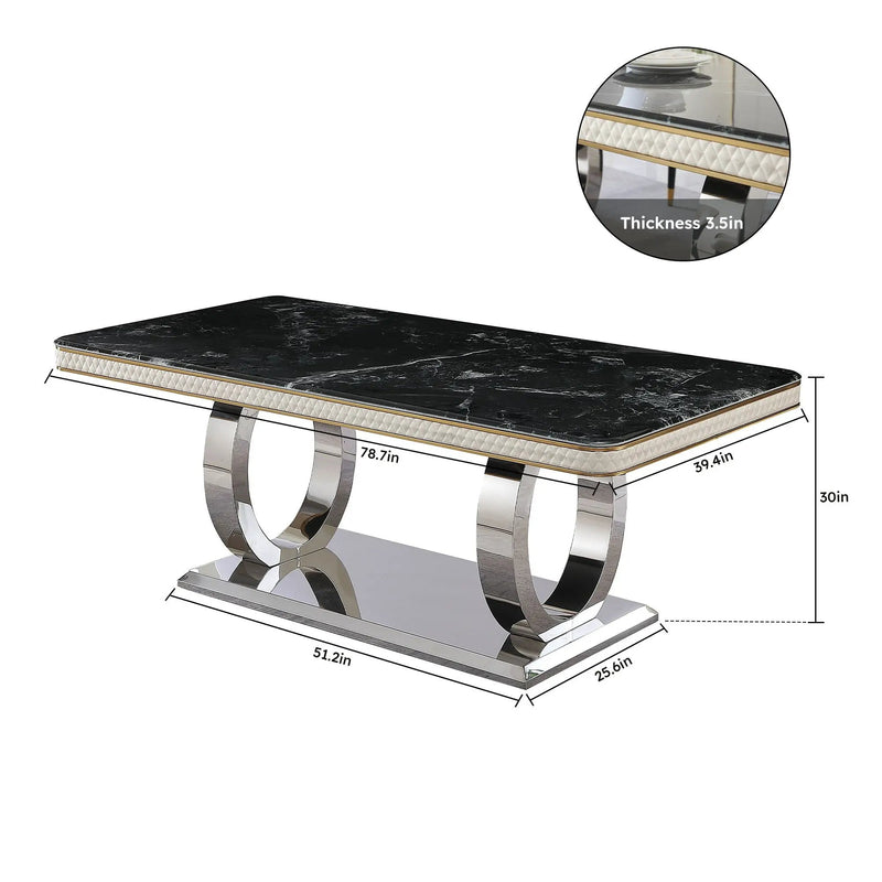 Luxury Modern Dining Table With 6 Chairs Marble Top Titanium Plated Base - Black by Unique Piece Furniture
