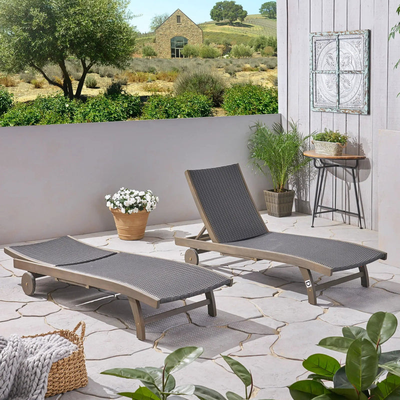 Outdoor Chaise Lounge with Pull-Out Tray and Wicker Seat - Gray by HouseOfZazla