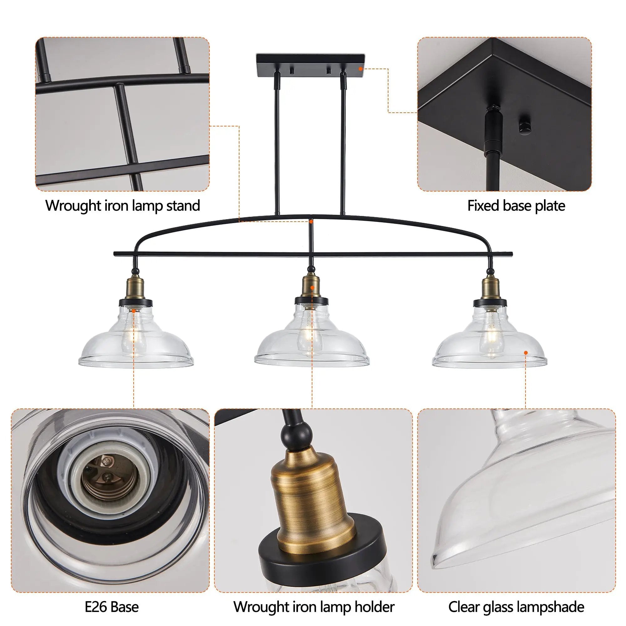 Industrial 3-Light Pendant Chandelier with Clear Glass Shades by HouseOfZazla