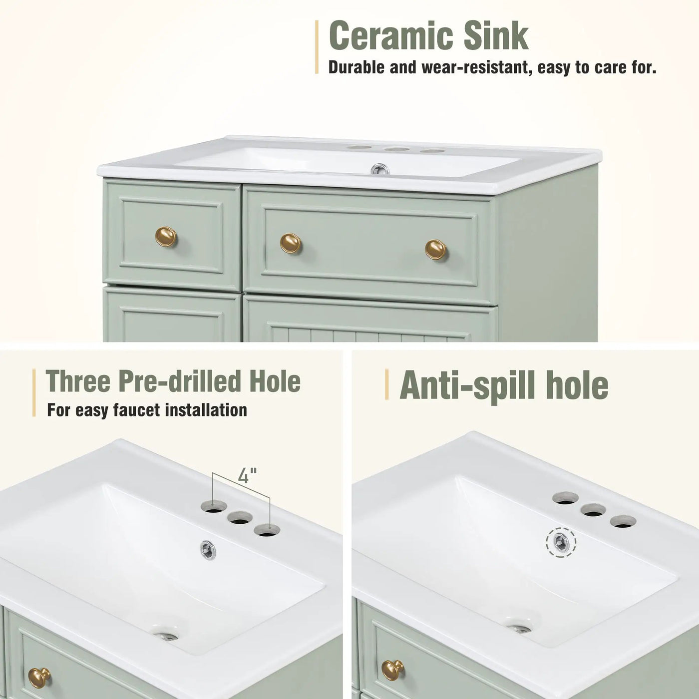 Transitional Style Bathroom Vanity Cabinet With Ceramic Sink by HouseOfZazla