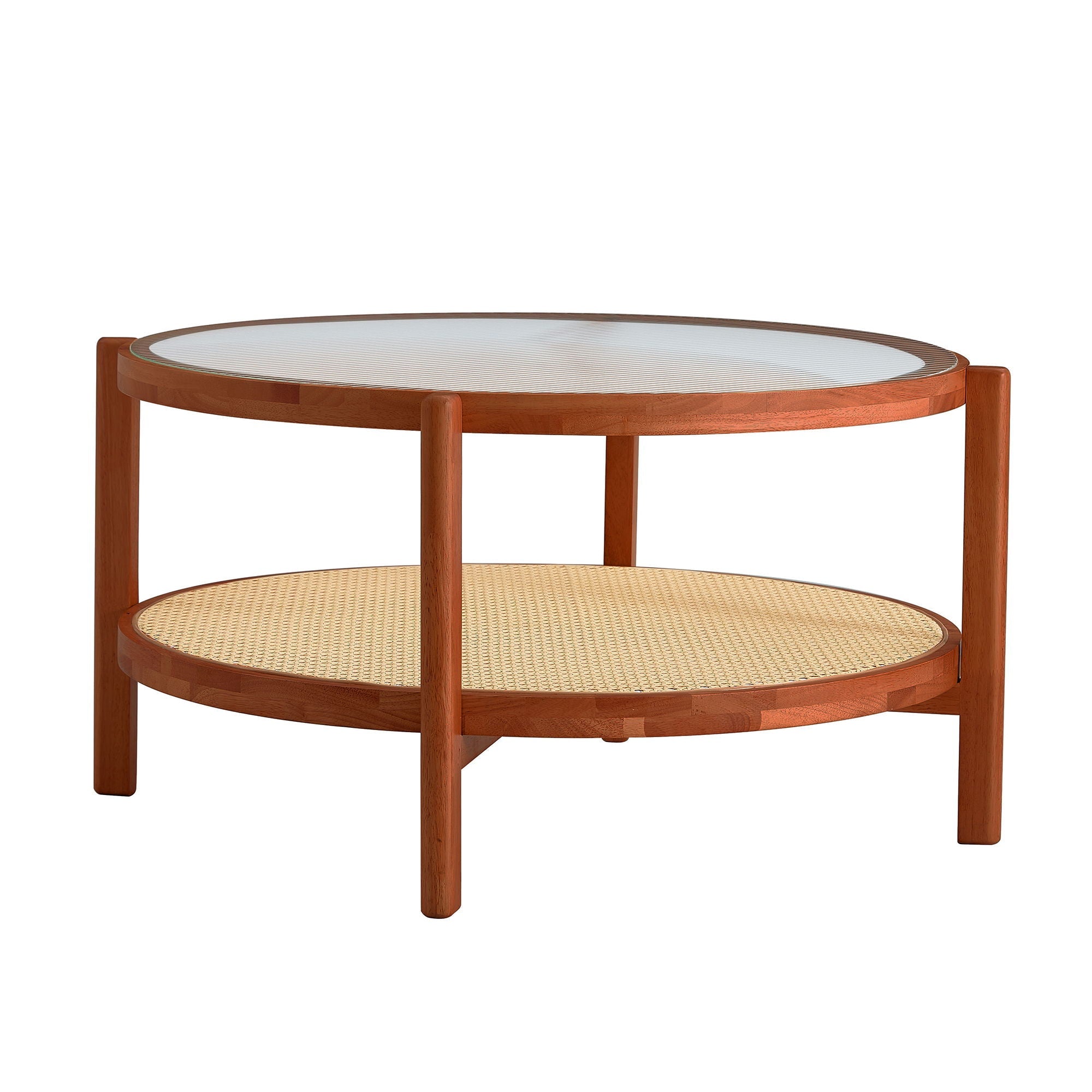 Modern Style Circular Double Layer Tea Table With Rattan Weave by HouseOfZazla