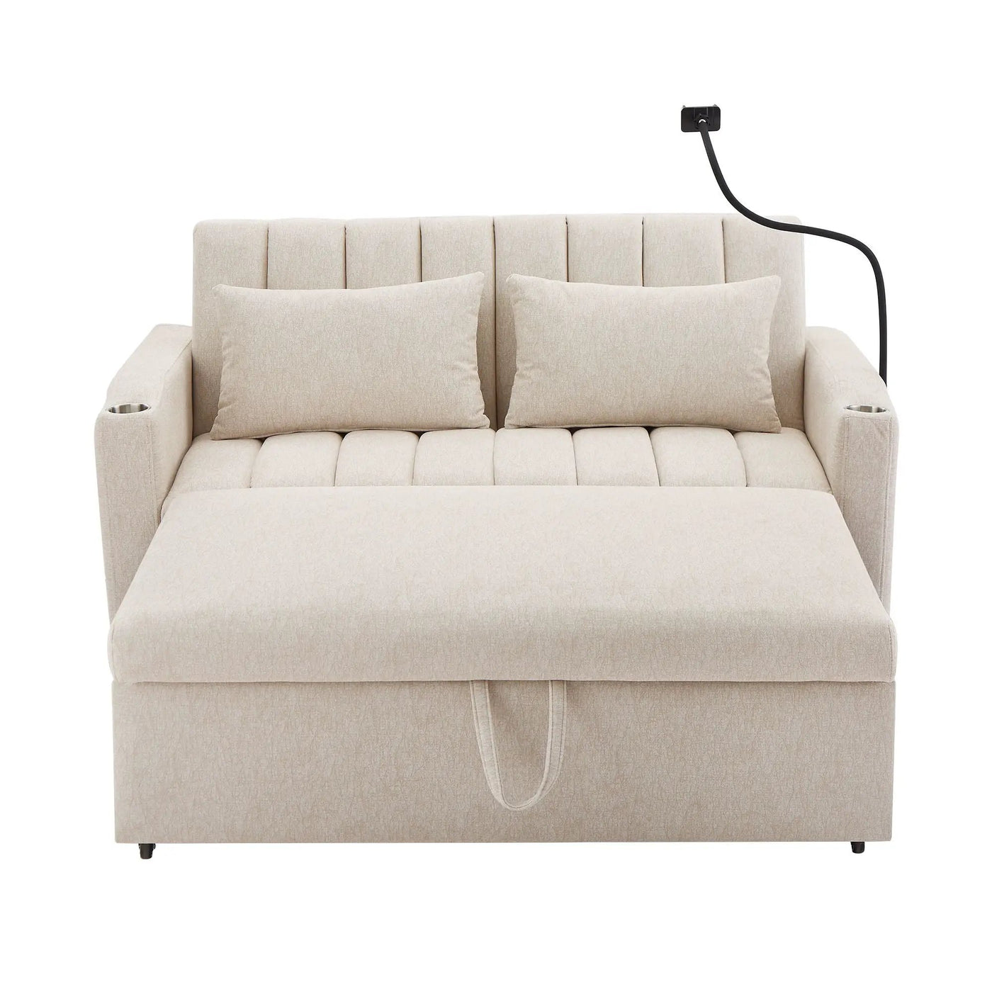 Convertible Sofa Bed Loveseat Sofa With Three USB Ports, Two Side Pockets, Two Cup Holders And 360° swivel Phone Holder For Living Room by HouseOfZazla