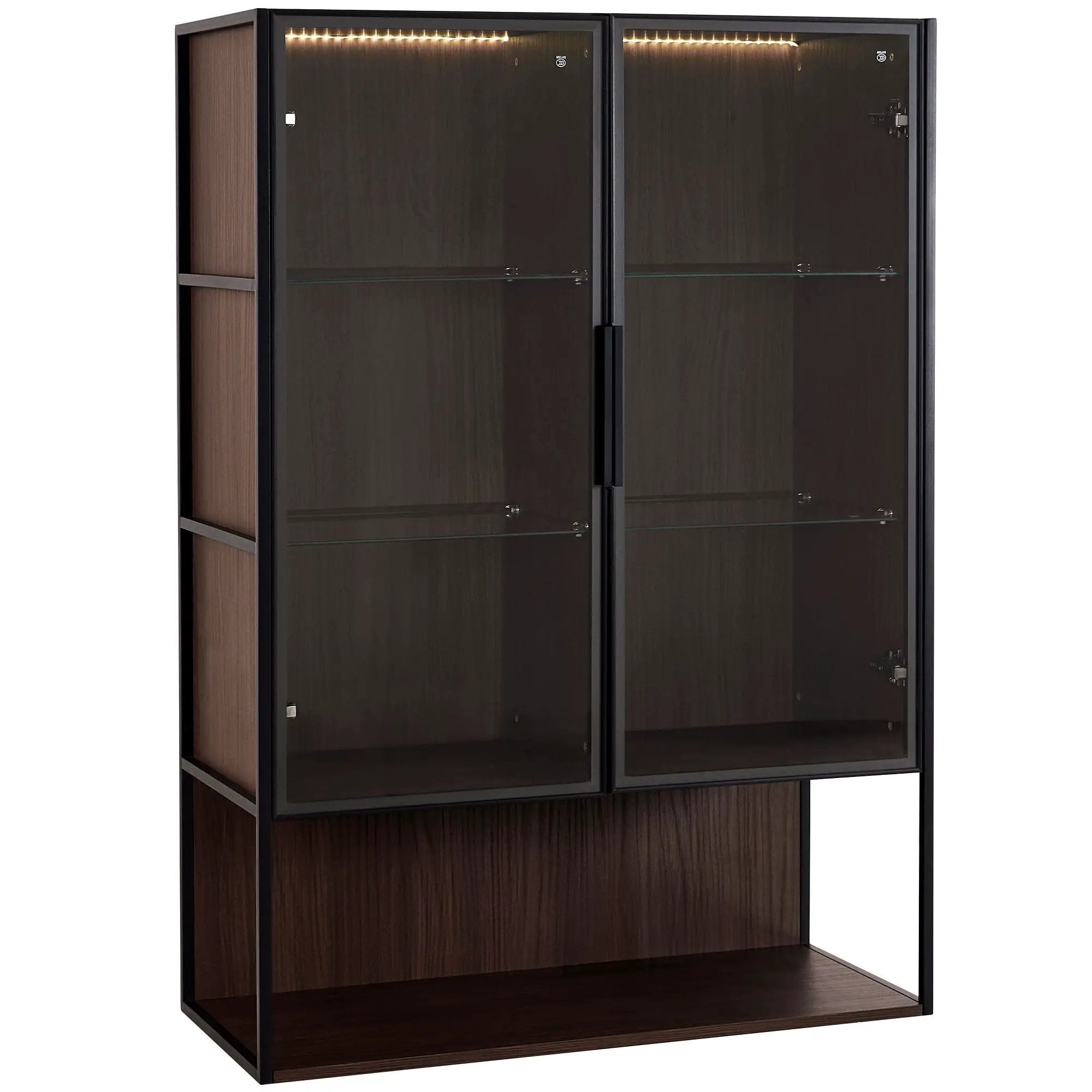 Modern Minimalist Tall Lighted Display Cabinet With Tempered Glass Door - Black / Dark Walnut by HouseOfZazla