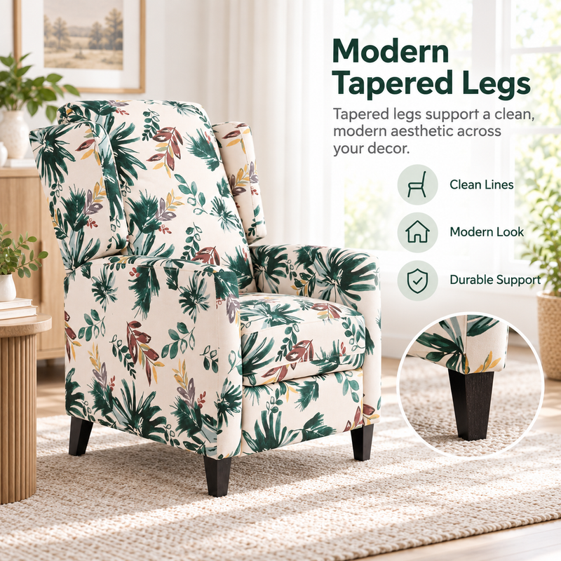 Floral Print Recliner Chair with Padded Arms - Multicolor, photo 6 of 9