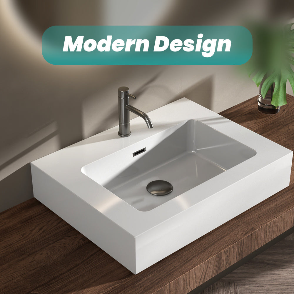 Glossy White Integrated Solid Surface Basin Without Drain & Faucet by HouseOfZazla