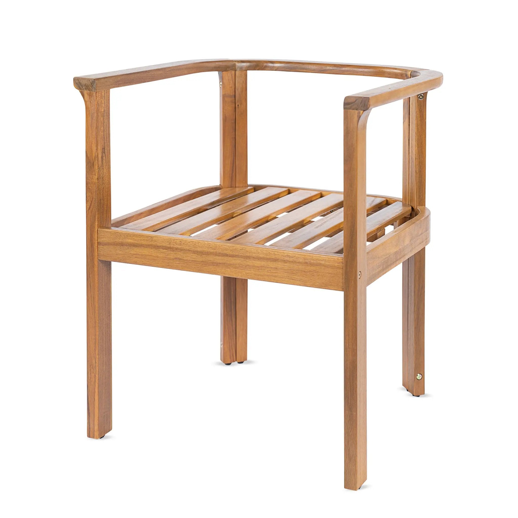 Outdoor Dining Chair Set of 4 with Curved Acacia Wood Arms and Cream Cushions by HouseOfZazla