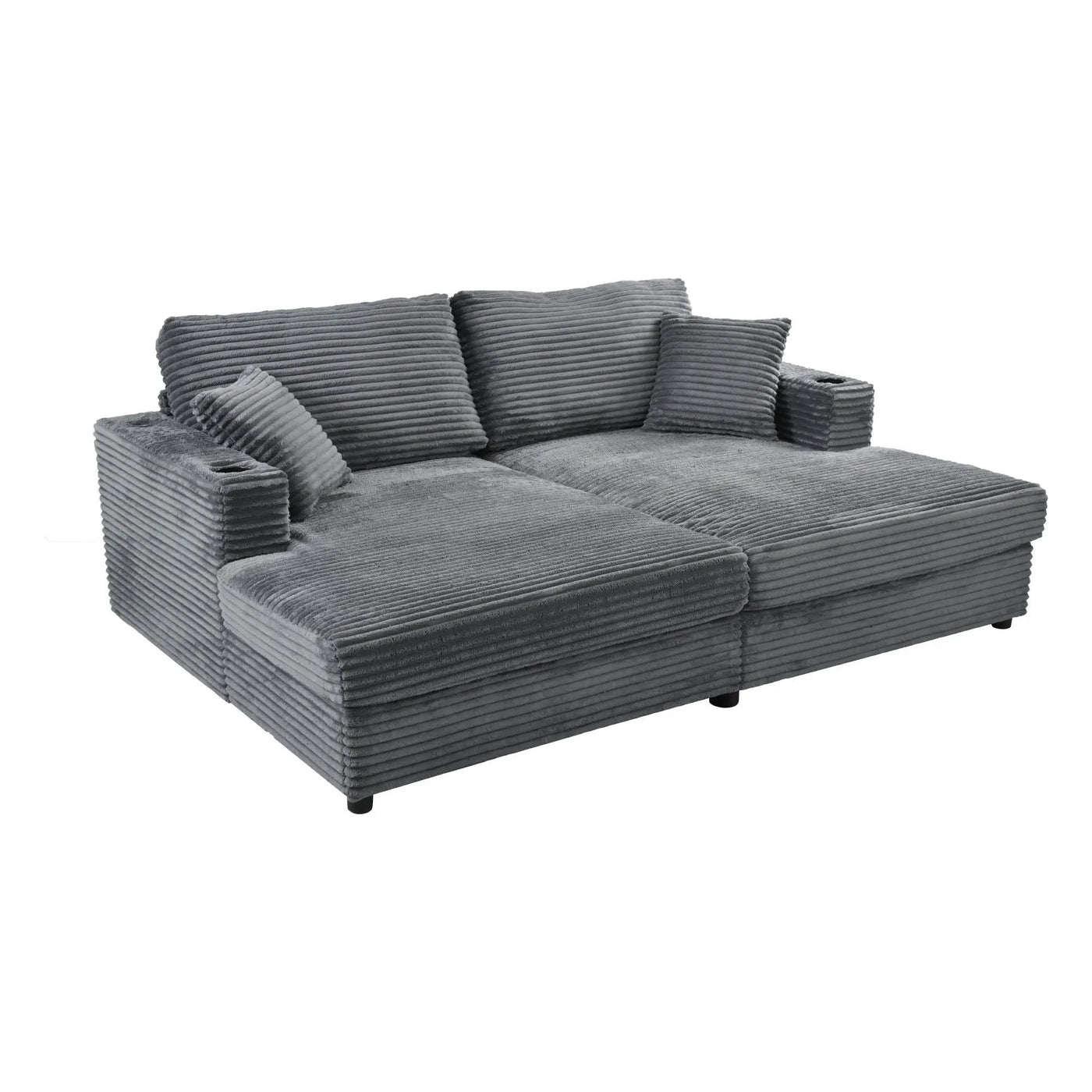 Oversized Loveseat Chaise With 2 USB Ports, 2 Cup Holders And 2 Throw Pillows by Unique Piece Furniture