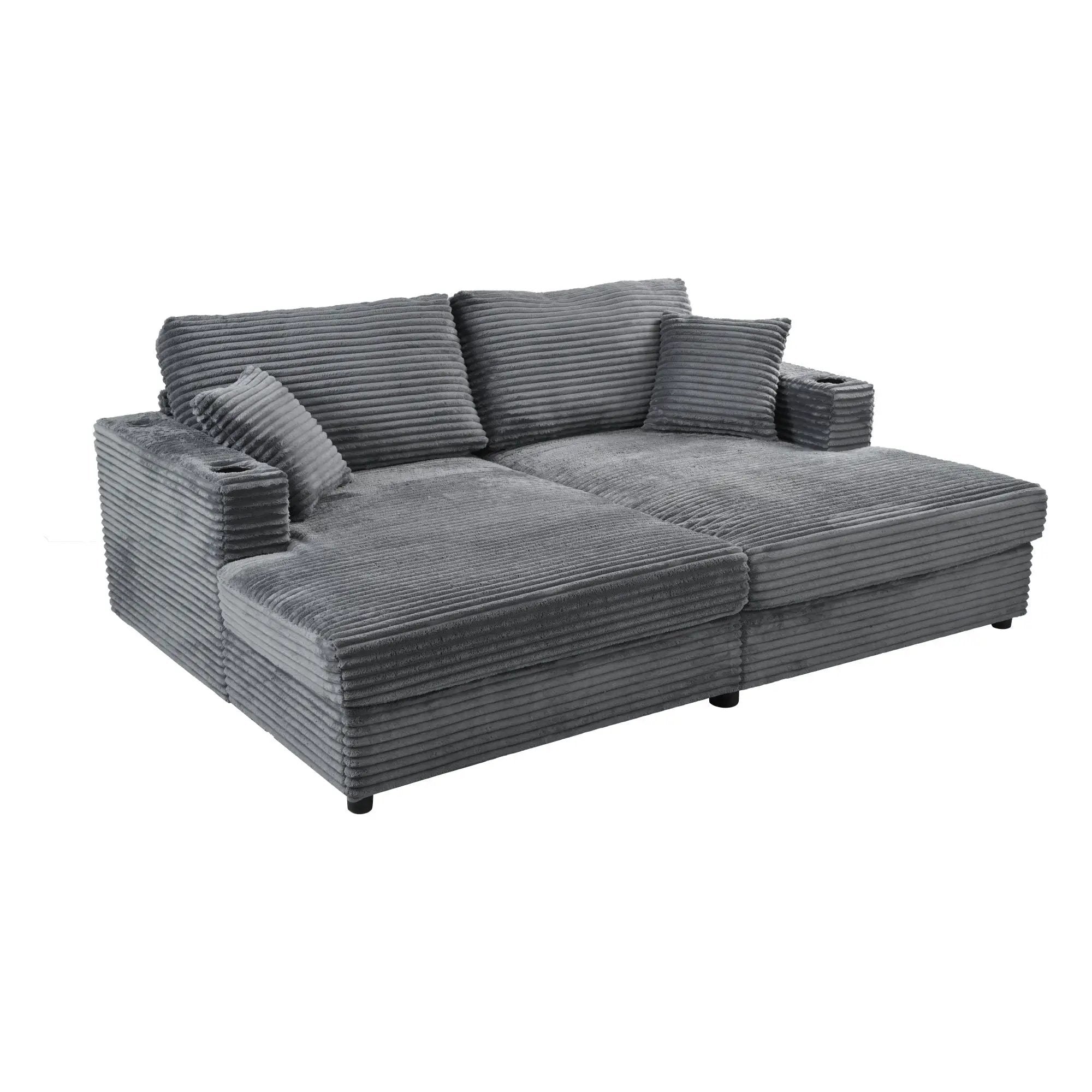 Oversized Loveseat Chaise With 2 USB Ports, 2 Cup Holders And 2 Throw Pillows by HouseOfZazla