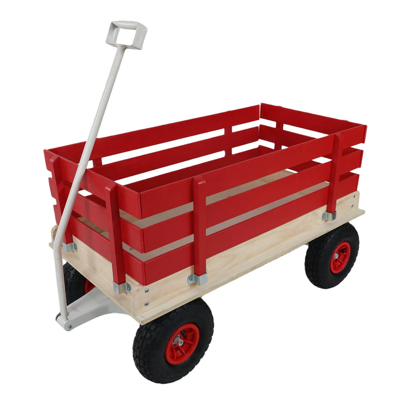 Red Wooden Wagon Cart with Folding Handle by HouseOfZazla