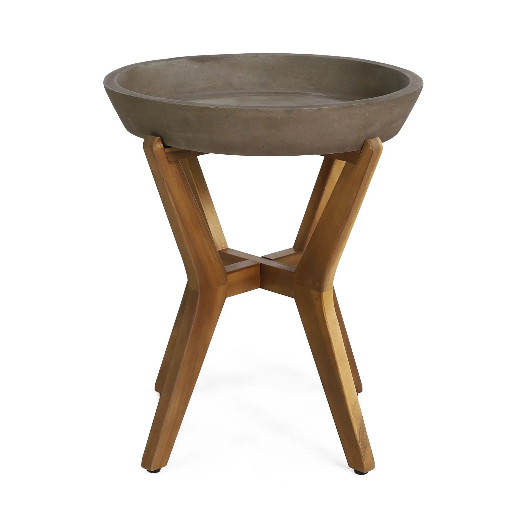 Yukon Contemporary Side Table with Lightweight Concrete Top and Acacia Wood Frame - Gray by HouseOfZazla