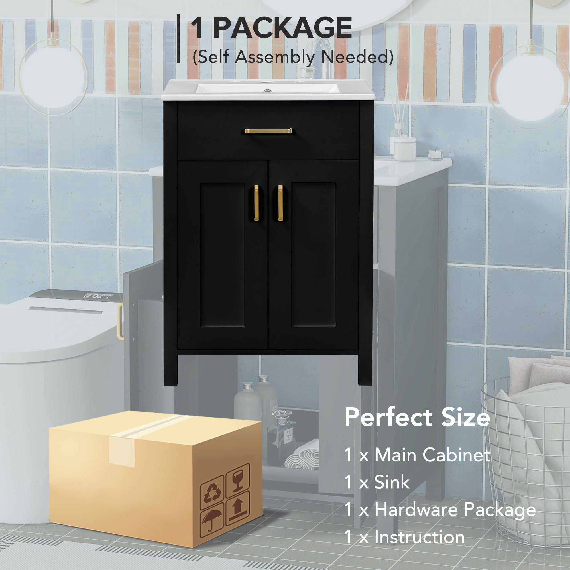 Bathroom Vanity Combo With Ceramic Sink, Luxurious Space-Saving Vanity, 2 Soft Close Doors by HouseOfZazla