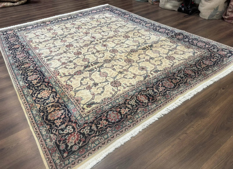 Sino Persian Rug 8x10, Allover Pattern, Beige and Midnight Blue, Wool Oriental Carpet by Jewel Rugs