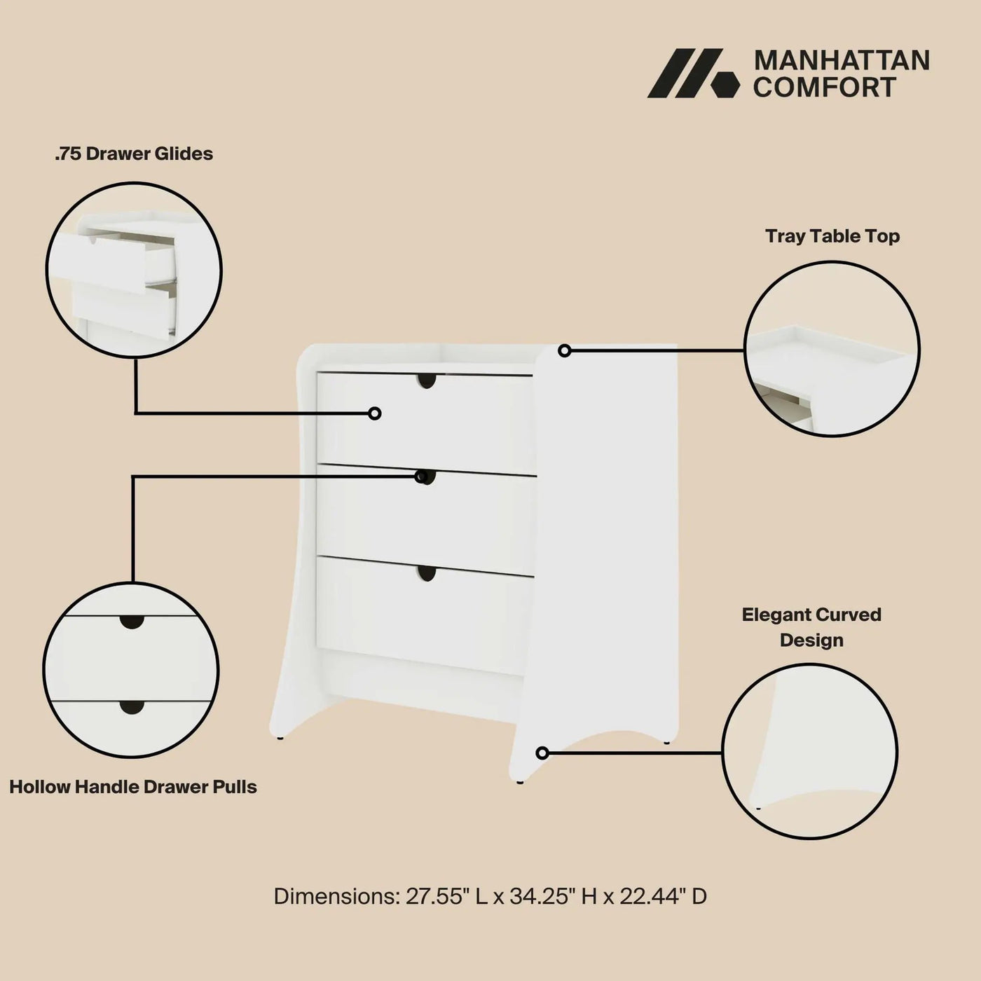 Coney - Nightstand With 3 Drawers by HouseOfZazla