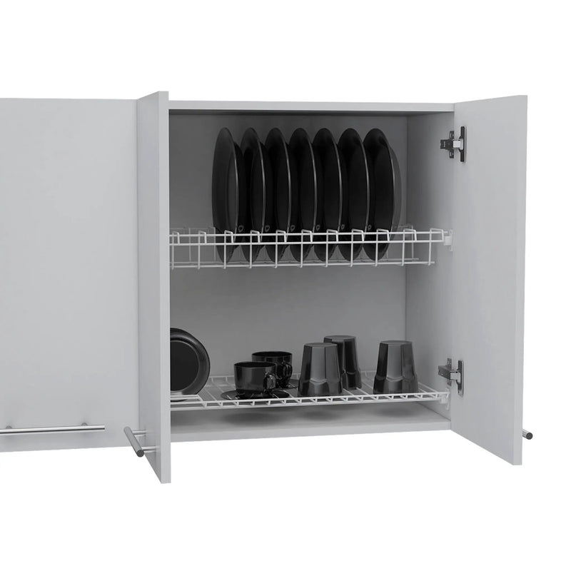Wall Cabinet Four Doors, With Two Internal Shelves And Internal Plate And Glass Organizer - White by Unique Piece Furniture