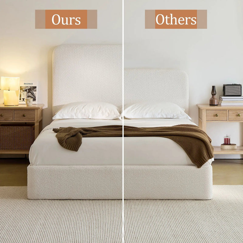 Canter Tall Headboard Upholstered Bed in Pearl White Chenille, Queen Size by HouseOfZazla