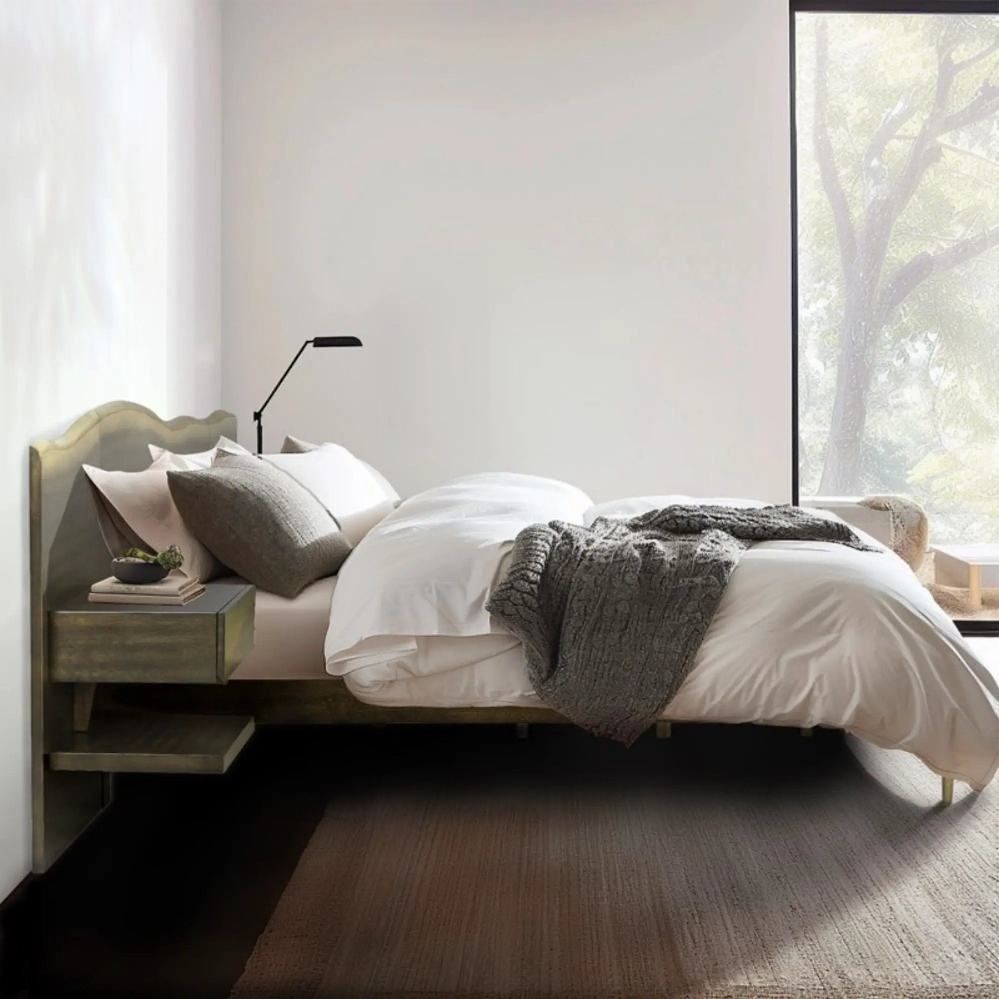 Queen Size Platform Bed Frame With Live Edge Headboard, Built In Nightstands - Dark Brown by HouseOfZazla