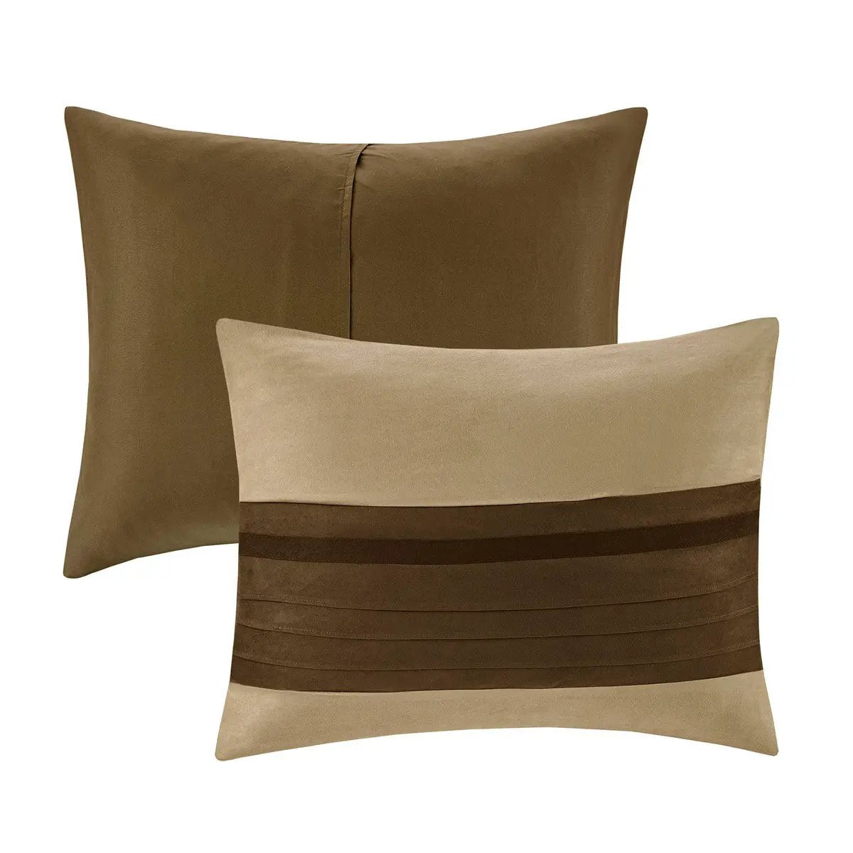 7 Pc Pieced Faux Suede Comforter Set Natural Cal King by HouseOfZazla