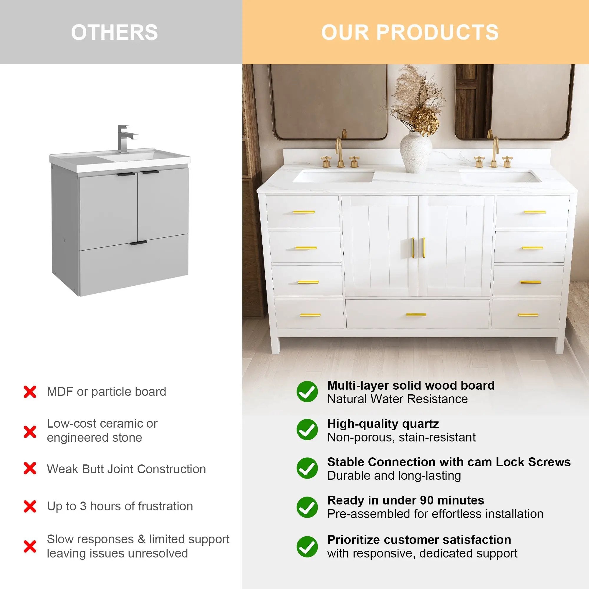 60" Solid Wood Bathroom Vanity with 2 Sinks by HouseOfZazla