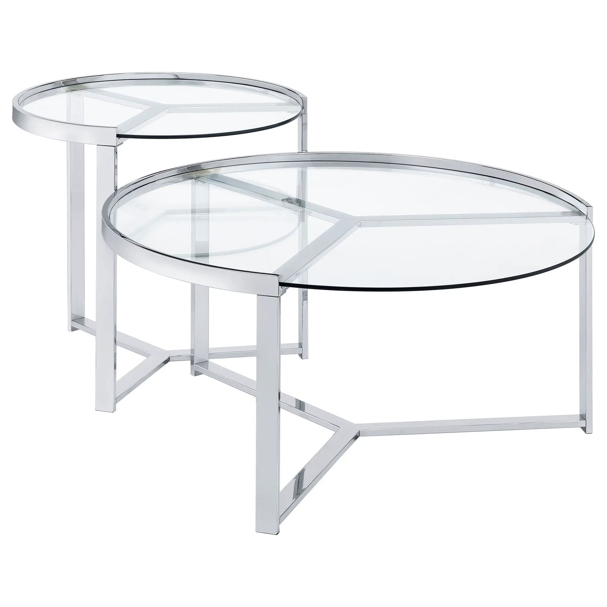 Delia 2-Piece Round Glass Top Nesting Coffee Table Chrome by Unique Piece Furniture