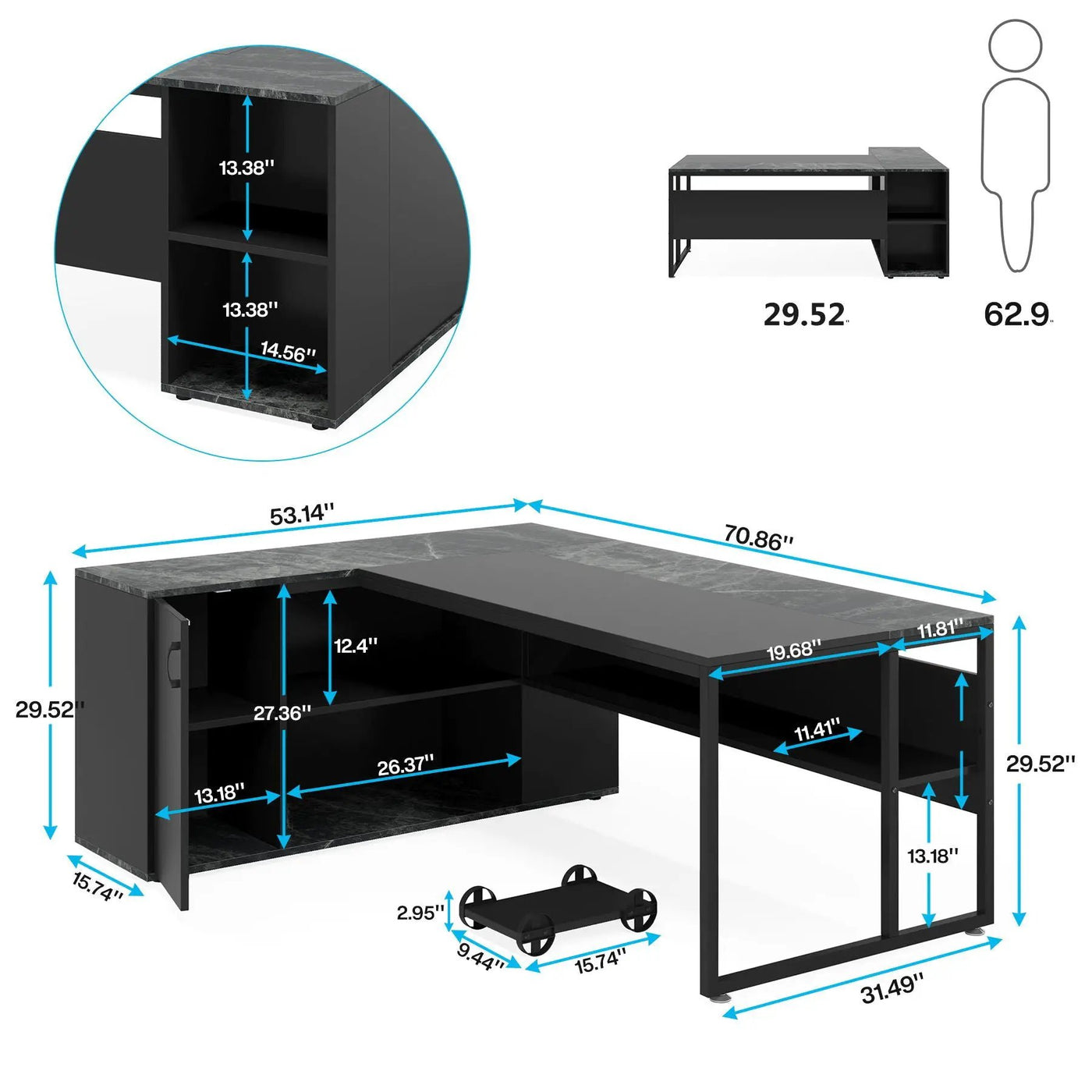 L-Shaped Executive Desk With Cabinet Storage by HouseOfZazla