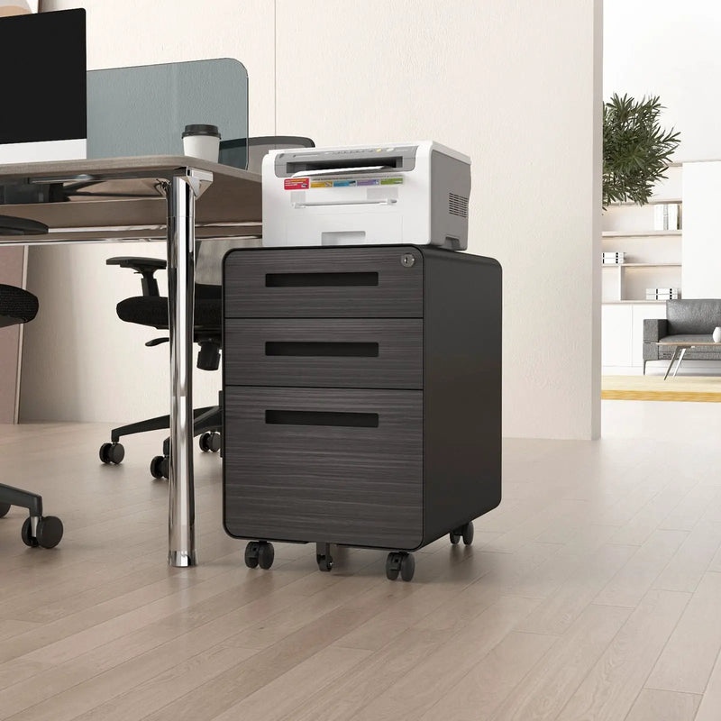 3 Drawer Mobile File Cabinet Under Desk Office, Simple Style Versatile Storage Cabinet For Legal / Letter / A4 Files, 5 Wheel Design Anti-Tilting Cold Rolled Steel Waterproof Moisture-Proof by Unique Piece Furniture