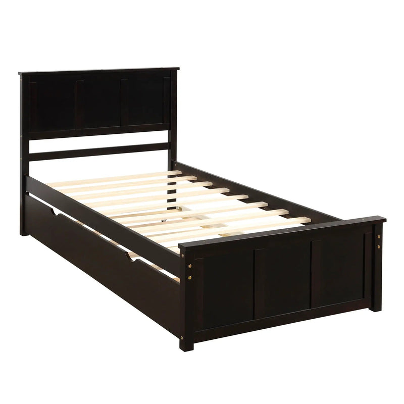 Platform Bed With Twin Trundle, Twin Size - Espresso by Unique Piece Furniture