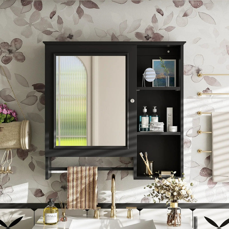Wall Mounted Bathroom Storage Cabinet, Medicine Cabinets With Large Mirror Door, Adjustable Shelves And Three Open Storage Levels(Not Include Bathroom Vanity) by Unique Piece Furniture