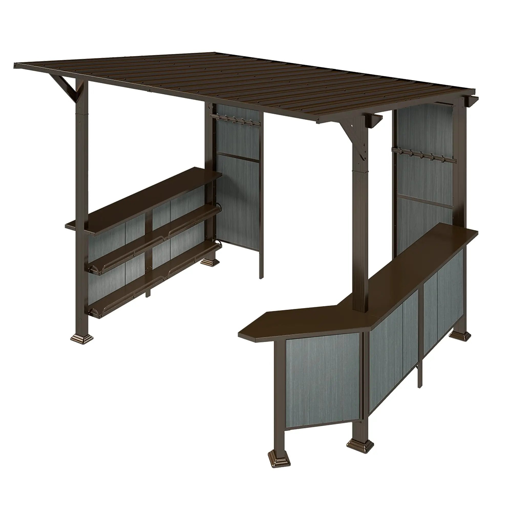 9X10FT Hardtop Grill Gazebo, Lean To Outdoor BBQ Gazebo with Storage Shelves and Expansion Platform by HouseOfZazla