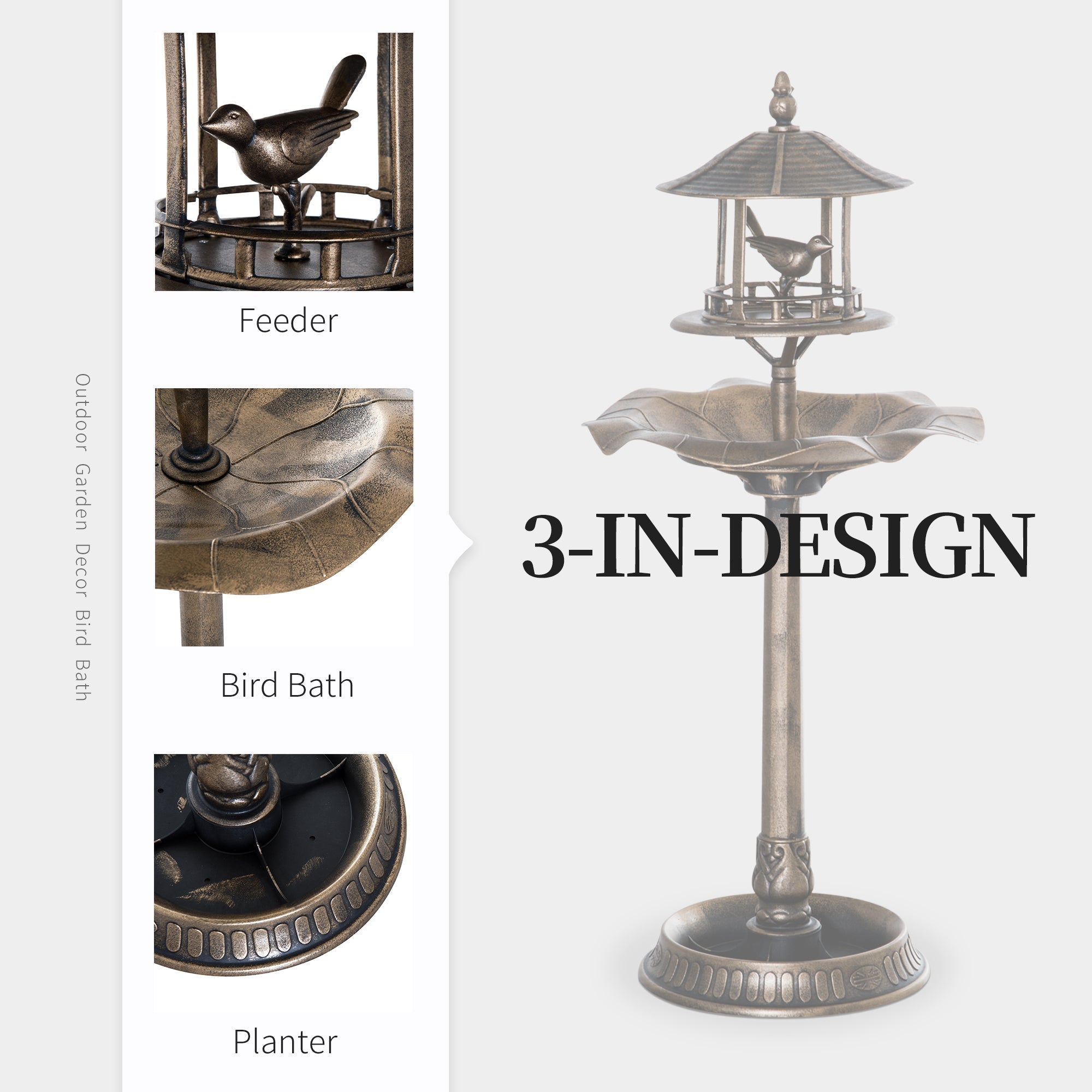 Outsunny 3-in-1 Garden Bird Bath Bowl Pedestal with Bird Feeder and Planter by HouseOfZazla