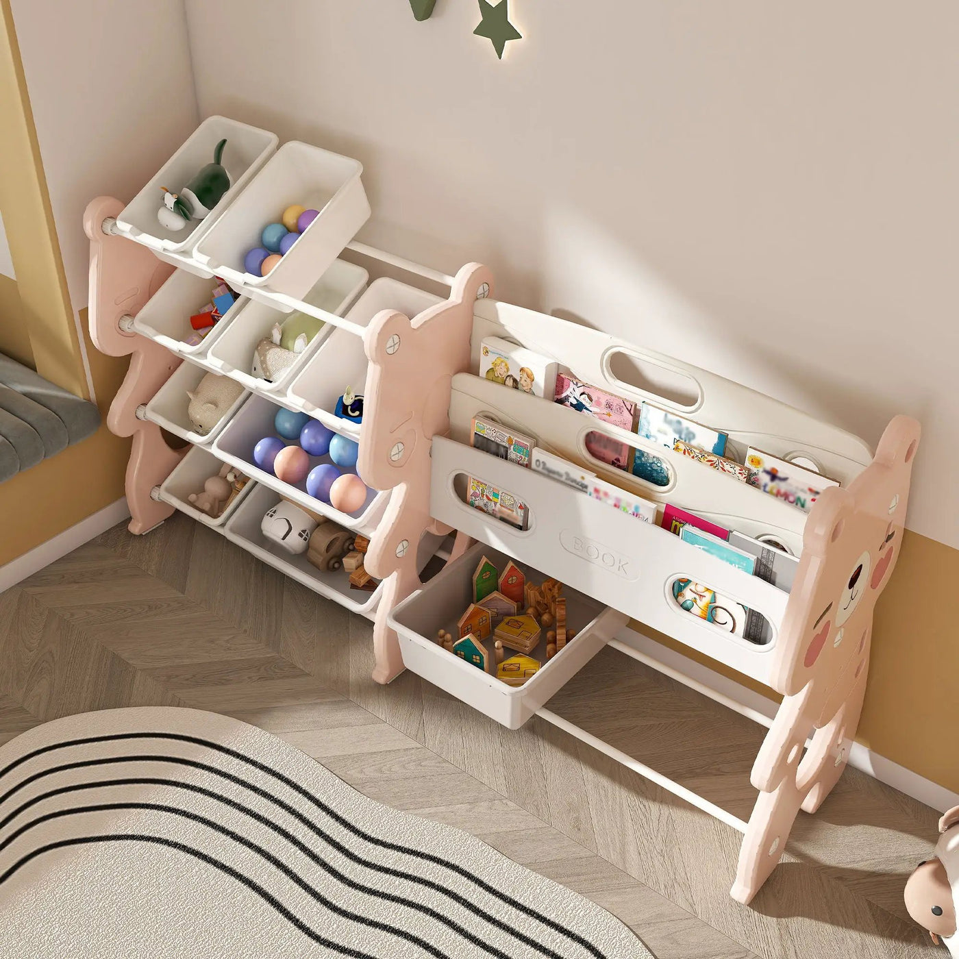Kids Toy Storage Organizer With 2 Tier Bookshelf, Toy Storage With 12 Bins by HouseOfZazla
