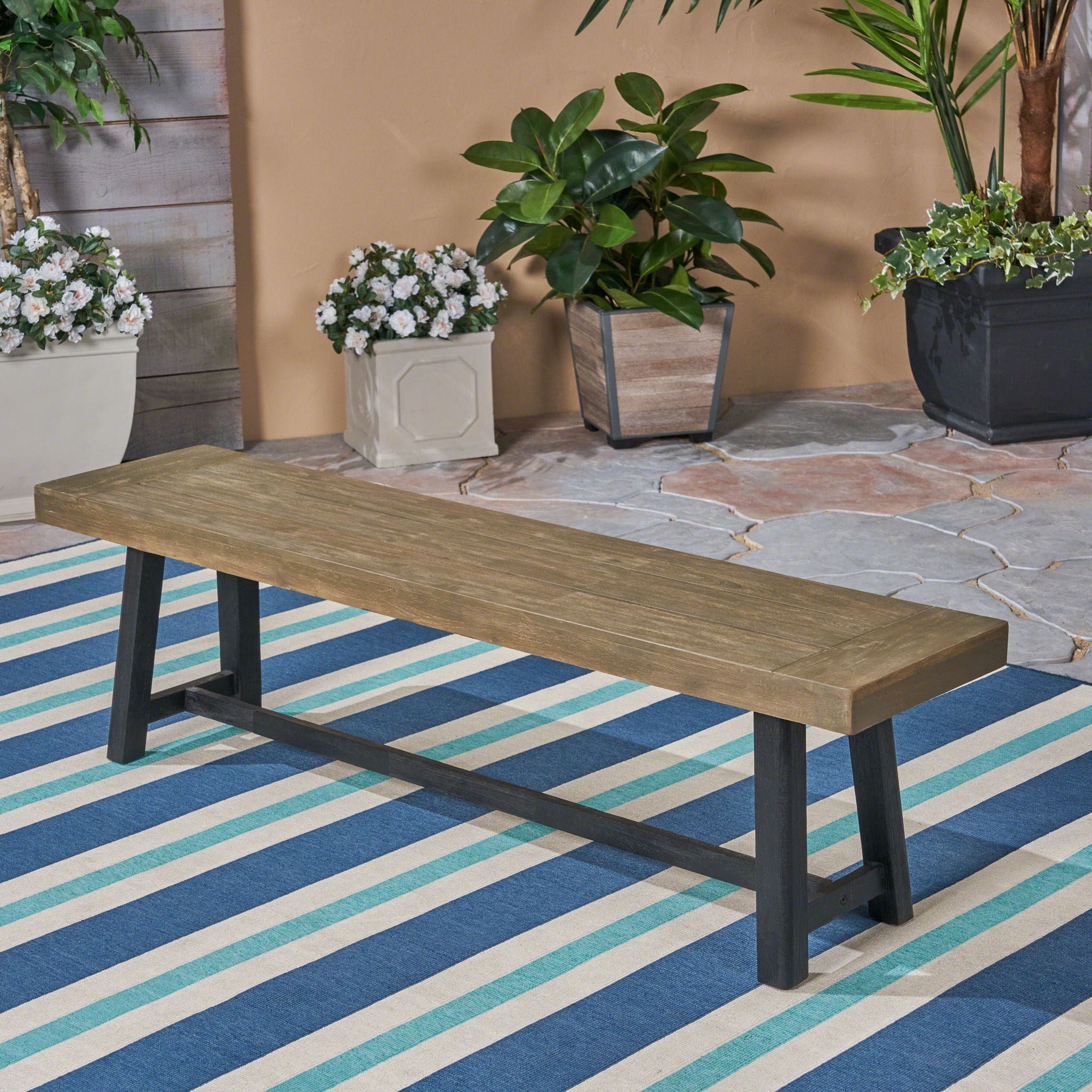 Cloud Outdoor Bench With Acacia Wood Frame And Slat Panel Design by HouseOfZazla