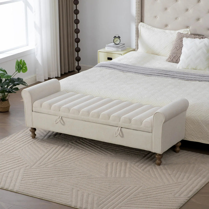 Wide Modern Upholstered Storage Bench With Rolled Armrest by HouseOfZazla