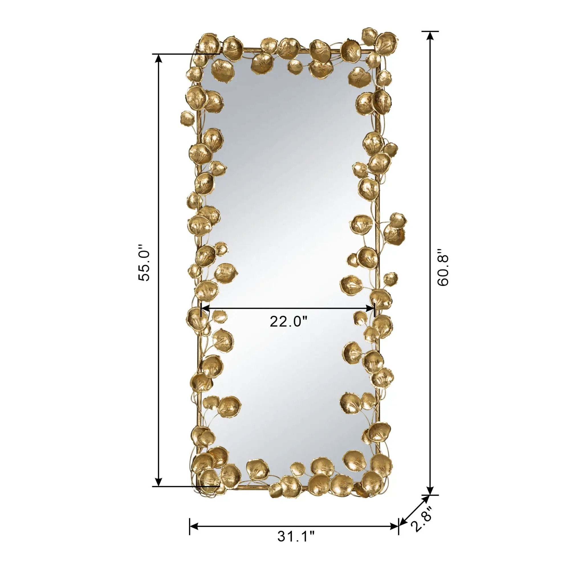 Full Length Mirror With en Leaf Accents, Floor Miiror For Living Room Bedroom - Gold by Unique Piece Furniture