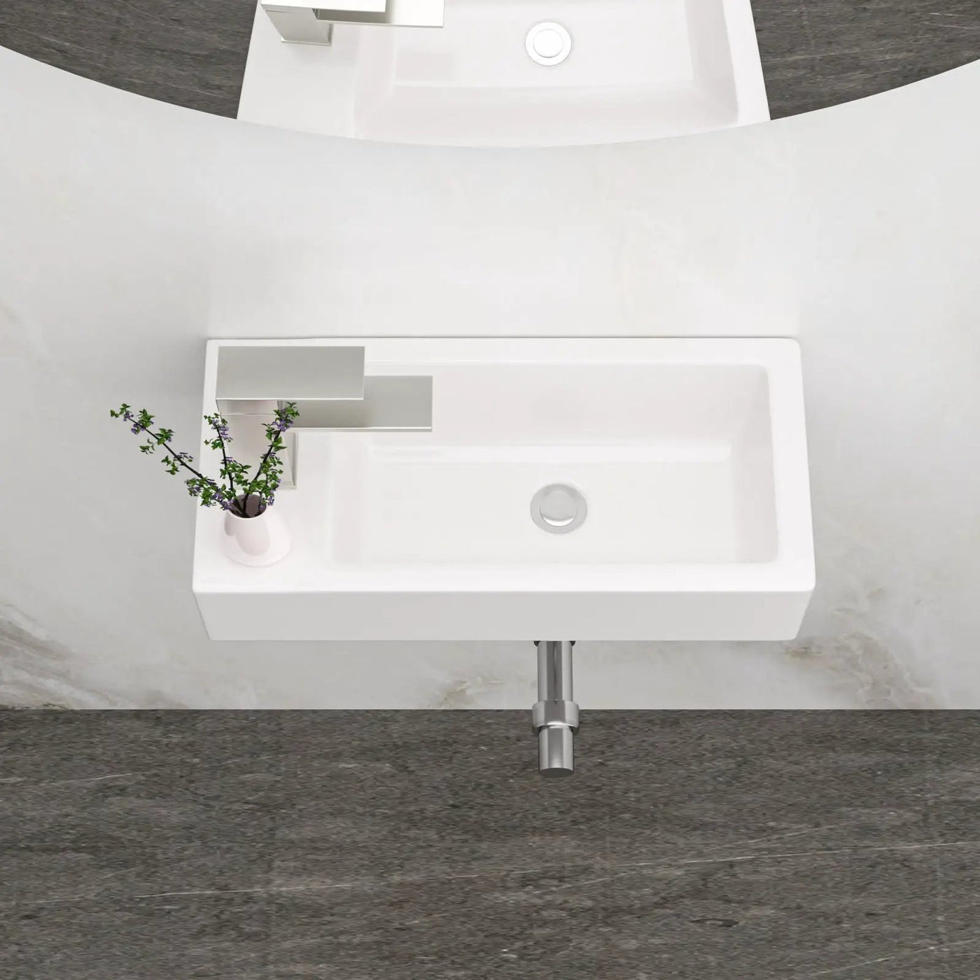 Modern Ceramic Rectangle Wall Mount Bathroom Sink With Single Faucet Hole by HouseOfZazla